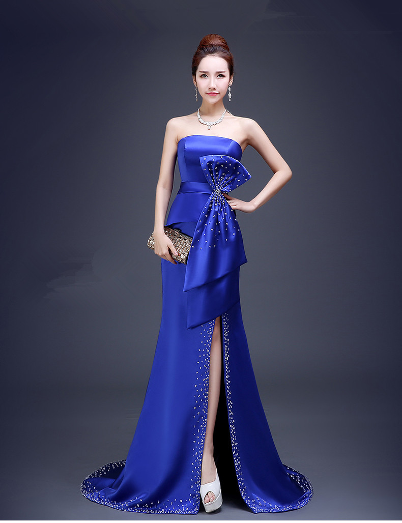 satin blue gown